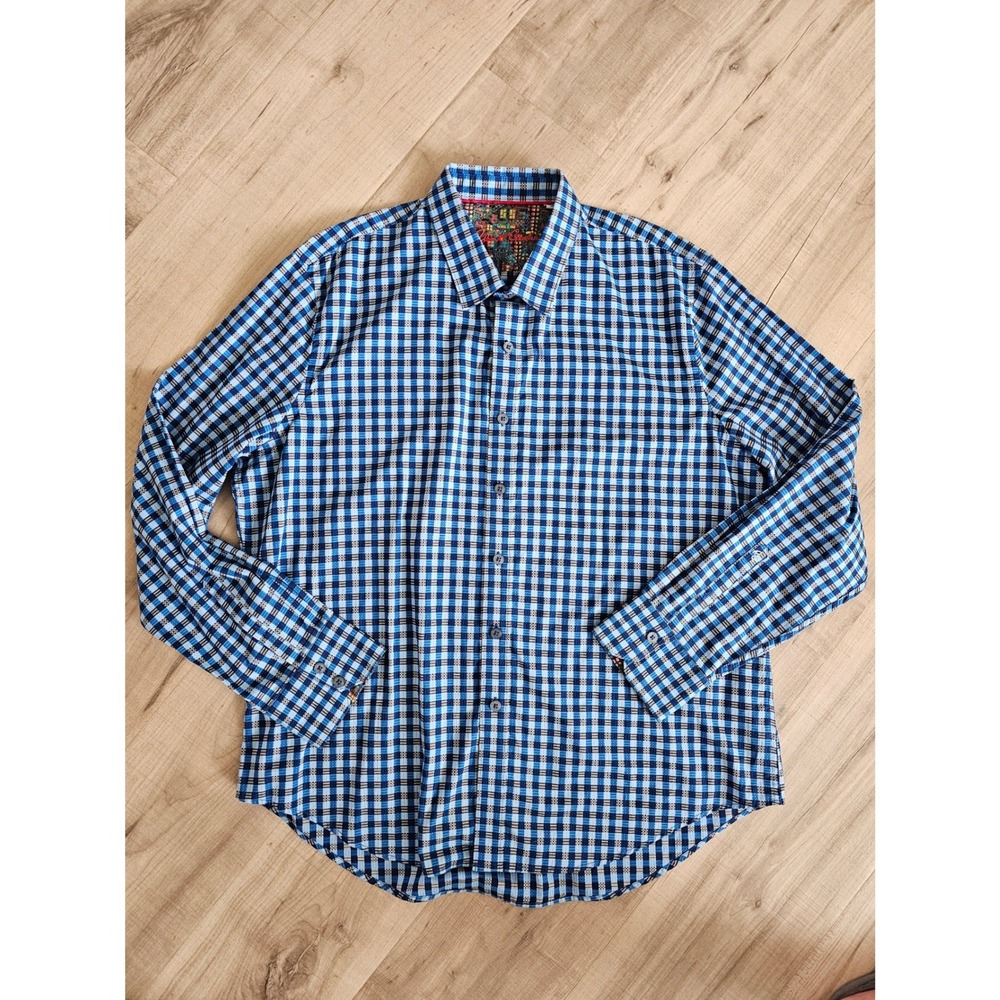 Robert Graham Mens 2XL Blue Plaid Long Sleeve Button Down Shirt Circuit Board